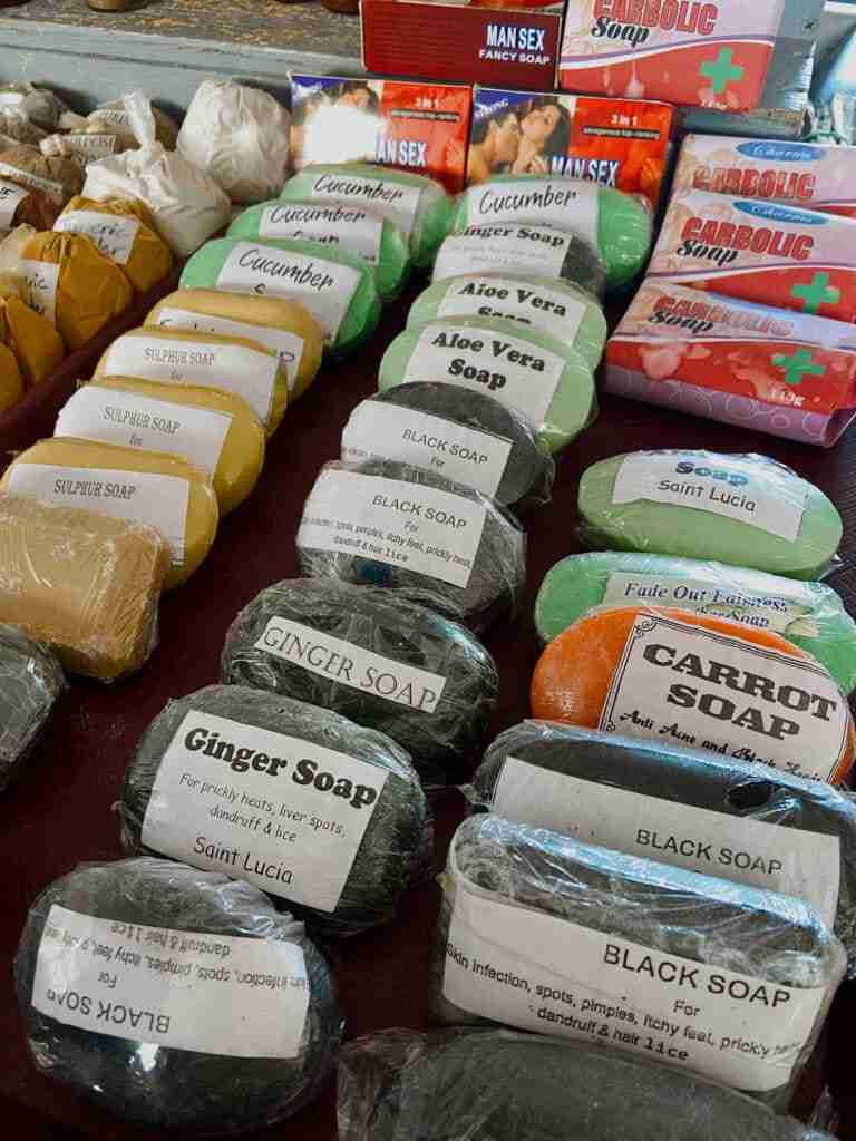 handmade soaps sold at soufriere market in st lucia